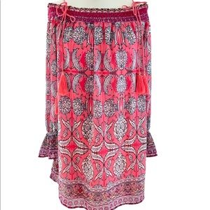 NWT Champagne & Strawberry Sz S Pink Off The Shoulder Damask Print Tunic Dress